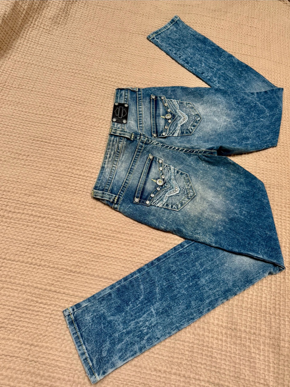 Harley-Davidson Low-Rise Skinny Bling Blue Denim Jeans Size 10